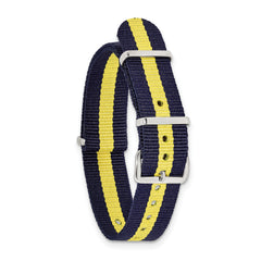 18mm One-Piece Navy with Yellow Stripe Military Ballistic G10 Nylon with Silver-tone Buckle 10.75 inch Watch Band