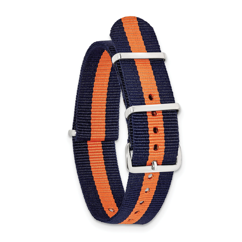 DeBeer 20mm One-Piece Navy with Orange Stripe Military Ballistic G10 Nylon with Silver-tone Buckle 1 - Sophia Jewelers