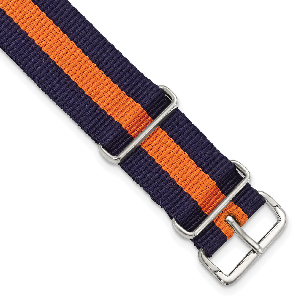 DeBeer 20mm One-Piece Navy with Orange Stripe Military Ballistic G10 Nylon with Silver-tone Buckle 1 - Sophia Jewelers