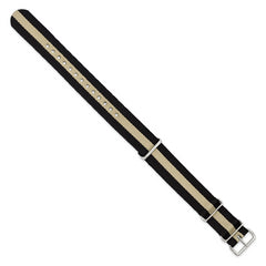 20mm One-Piece Black and Olive Striped Military Ballistic G10 Nylon with Silver-tone Buckle 10.75 inch Watch Band