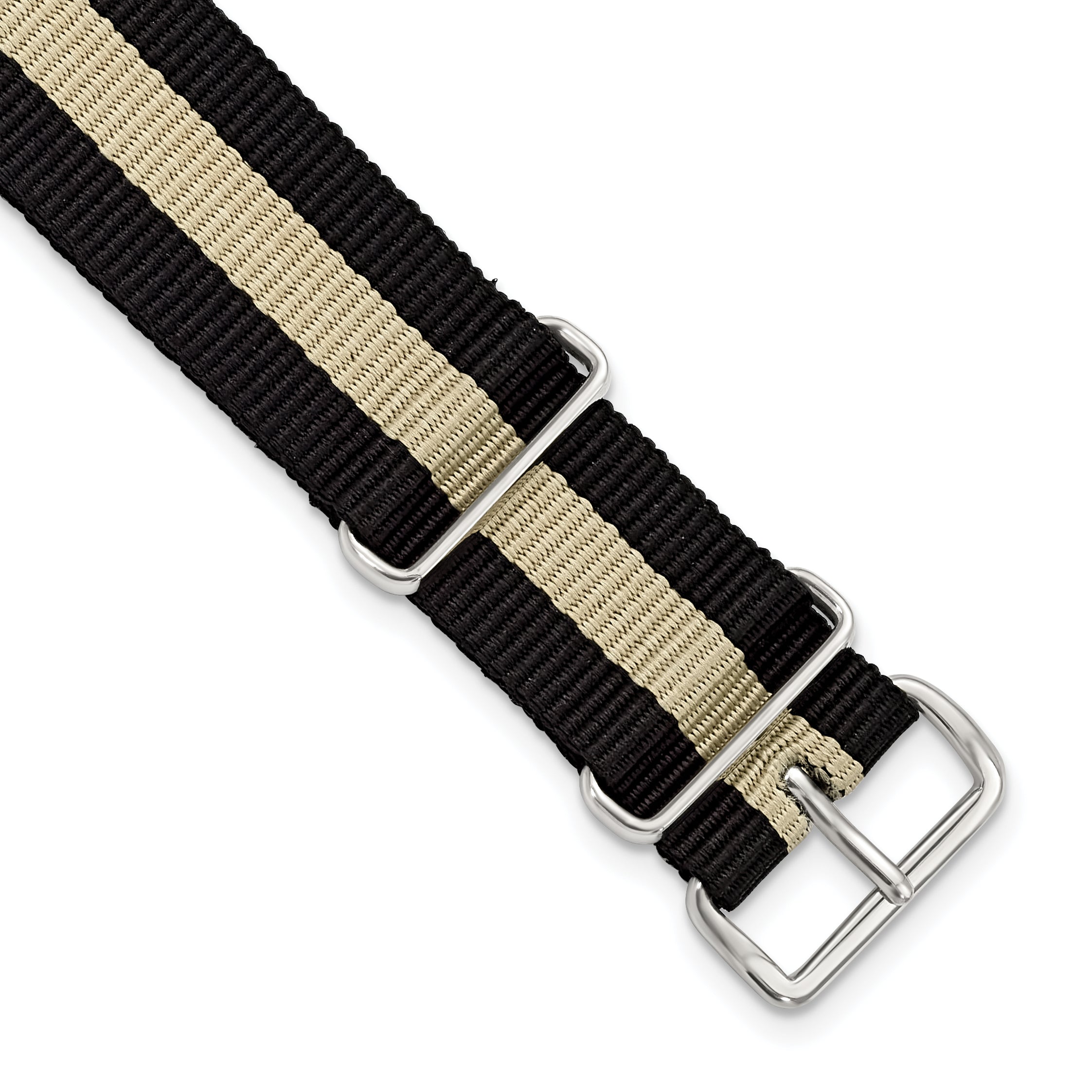 20mm One-Piece Black and Olive Striped Military Ballistic G10 Nylon with Silver-tone Buckle 10.75 inch Watch Band Main image
