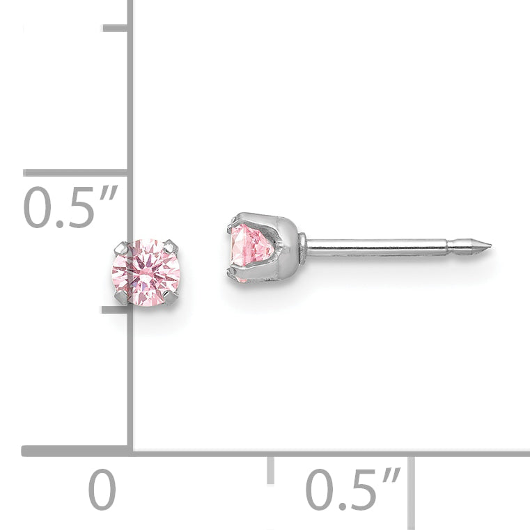 Inverness 14k White Gold 3mm Pink CZ Stud Short Post Piercing Earrings