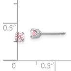 Inverness 14k White Gold 3mm Pink CZ Stud Short Post Piercing Earrings
