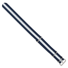 16mm One-Piece Navy with White Stripe Military Ballistic G10 Nylon with Silver-tone Buckle 10.75 inch Watch Band