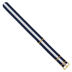 18mm One-Piece Navy with White Stripe Military Ballistic G10 Nylon with Gold-tone Buckle 10.75 inch Watch Band