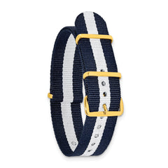 18mm One-Piece Navy with White Stripe Military Ballistic G10 Nylon with Gold-tone Buckle 10.75 inch Watch Band
