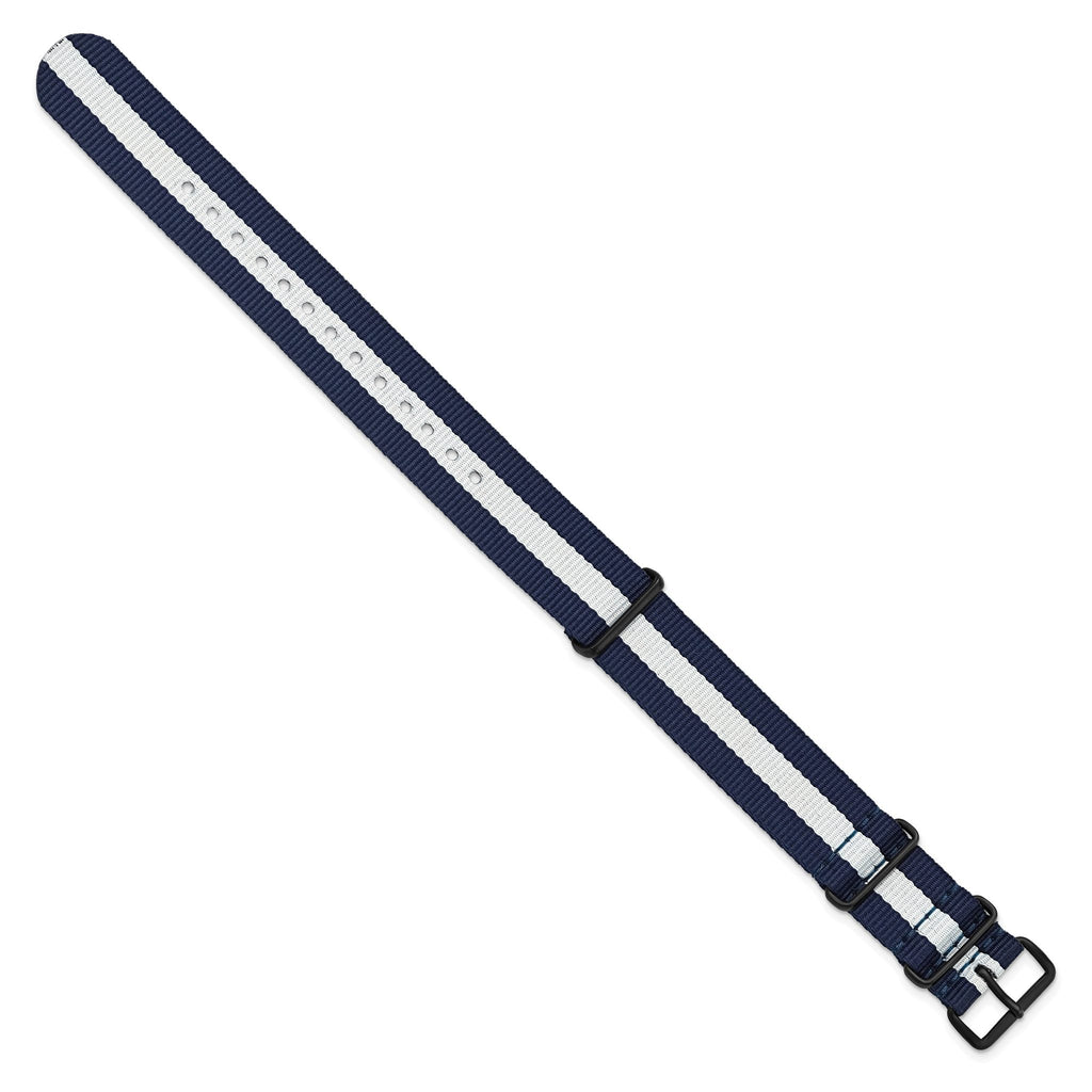 White Stripe Military Nylon Black Watch Band in Fabric - Sophia Jewelers