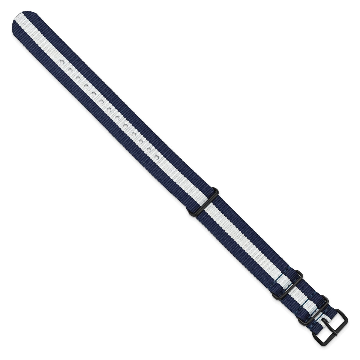 White Stripe Military Nylon Black Watch Band in Fabric - Sophia Jewelers