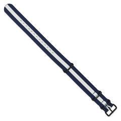 18mm One-Piece Navy with White Stripe Military Ballistic G10 Nylon with Black PVD-plated Buckle 10.75 inch Watch Band
