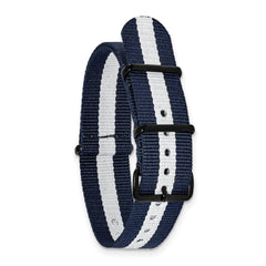 18mm One-Piece Navy with White Stripe Military Ballistic G10 Nylon with Black PVD-plated Buckle 10.75 inch Watch Band