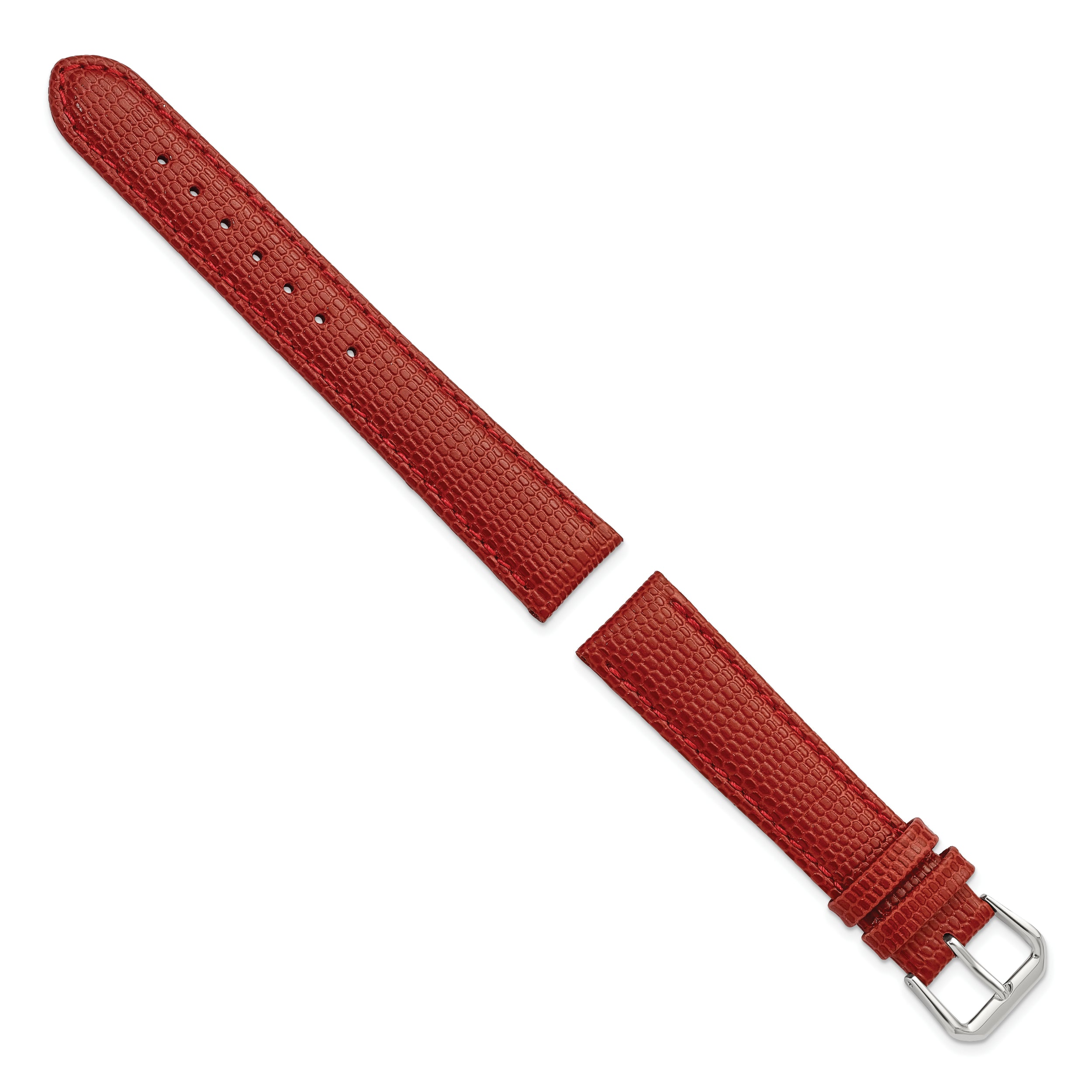 12mm Red Lizard Grain Leather with Silver-tone Buckle 6.75 inch Watch Band