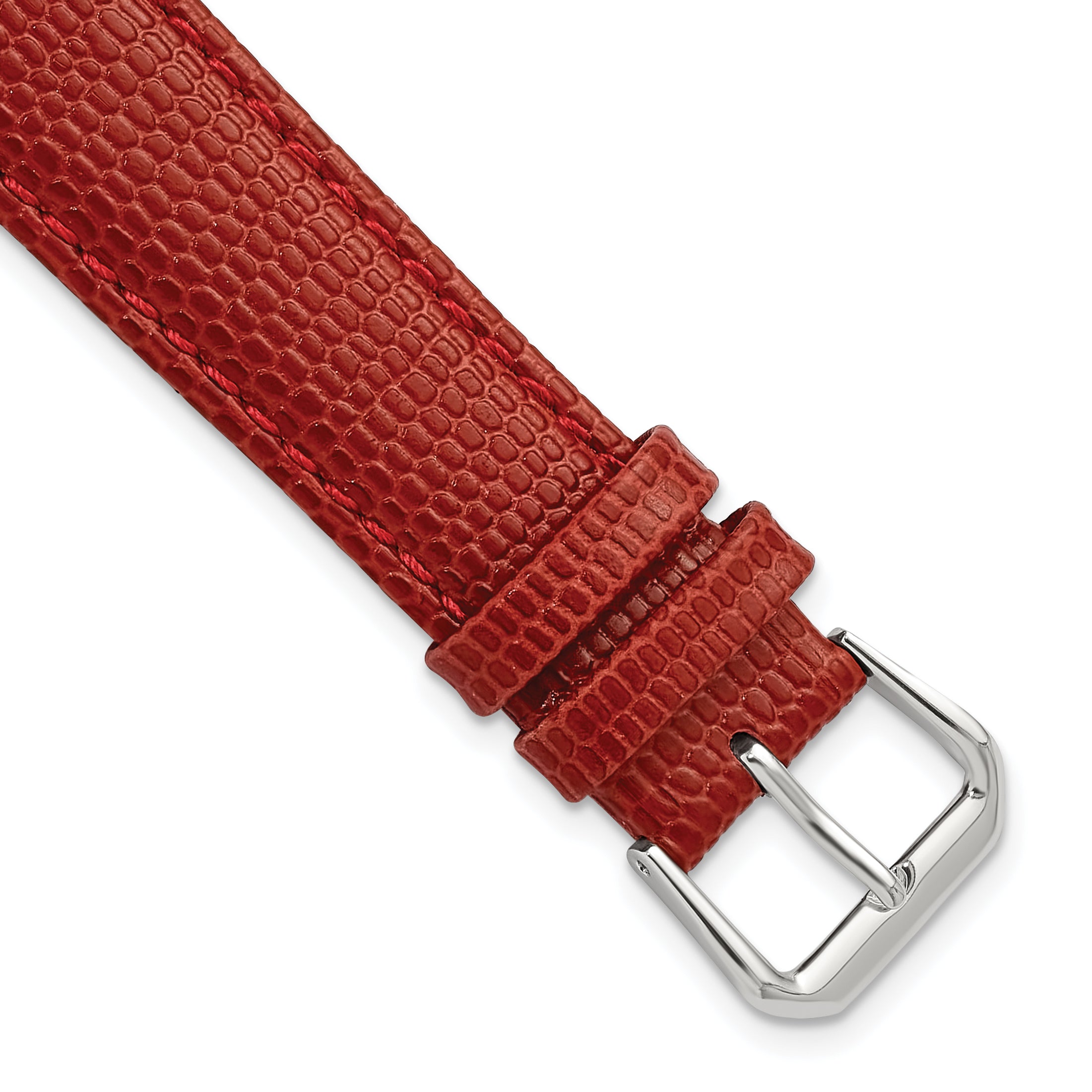 20mm Red Lizard Grain Leather with Silver-tone Buckle 7.5 inch Watch Band