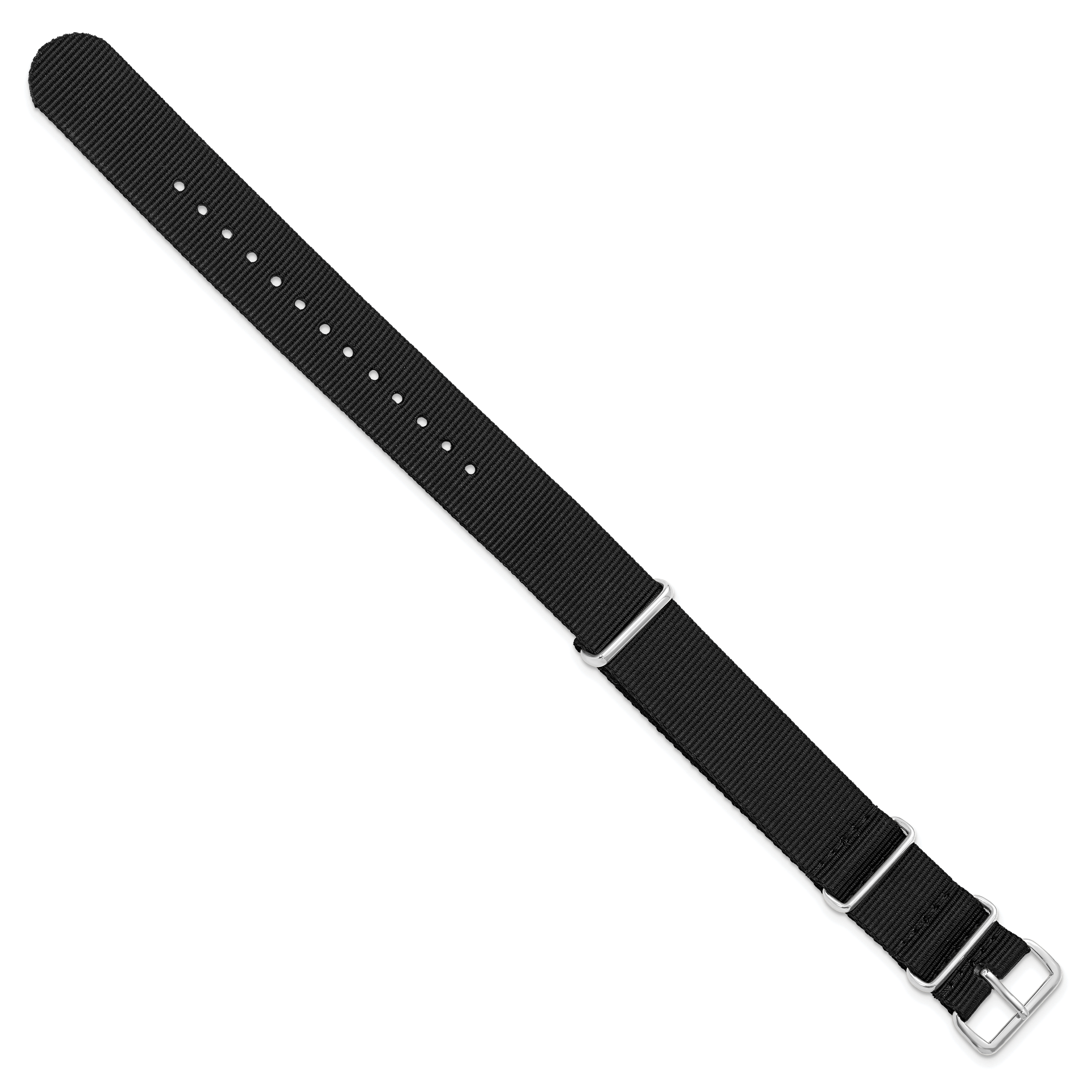 Black Nylon Watch Band with Silver-Tone Buckle