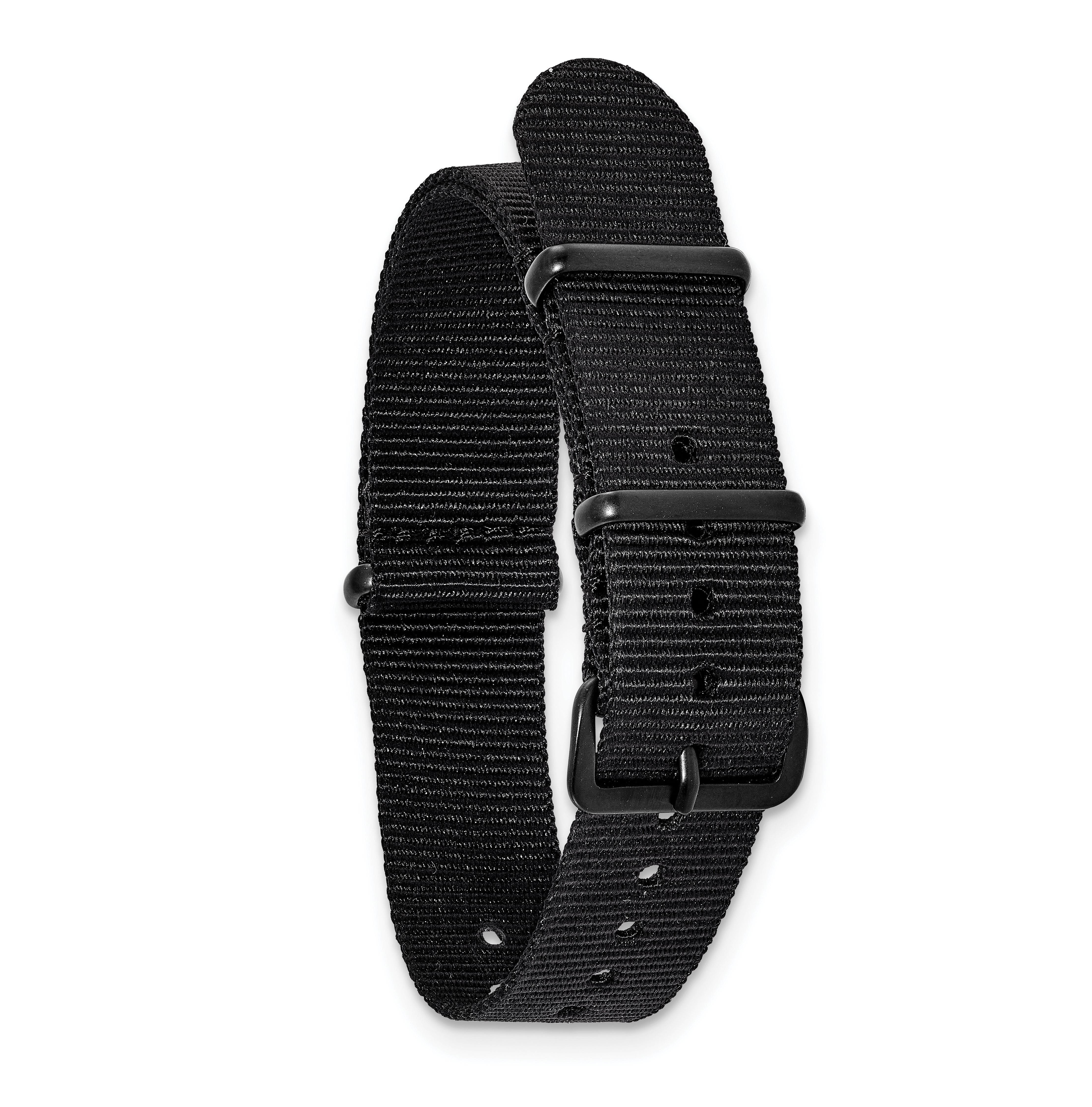 18mm One-Piece Black Military Ballistic G10 Nylon with Black PVD-plated Buckle 10.75 inch Watch Band