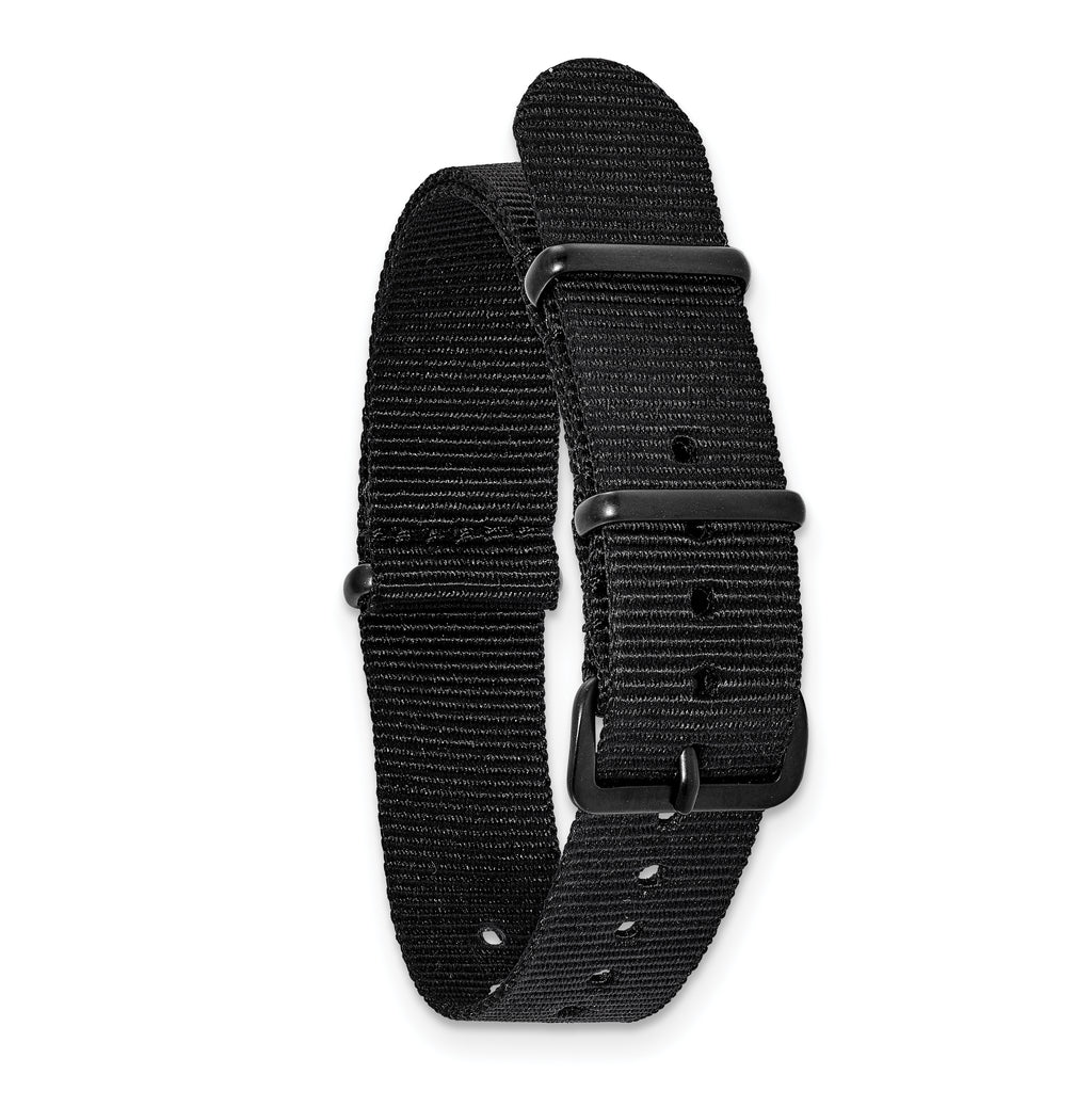 18mm One-Piece Black Military Ballistic G10 Nylon with Black PVD-plated Buckle 10.75 inch Watch Band