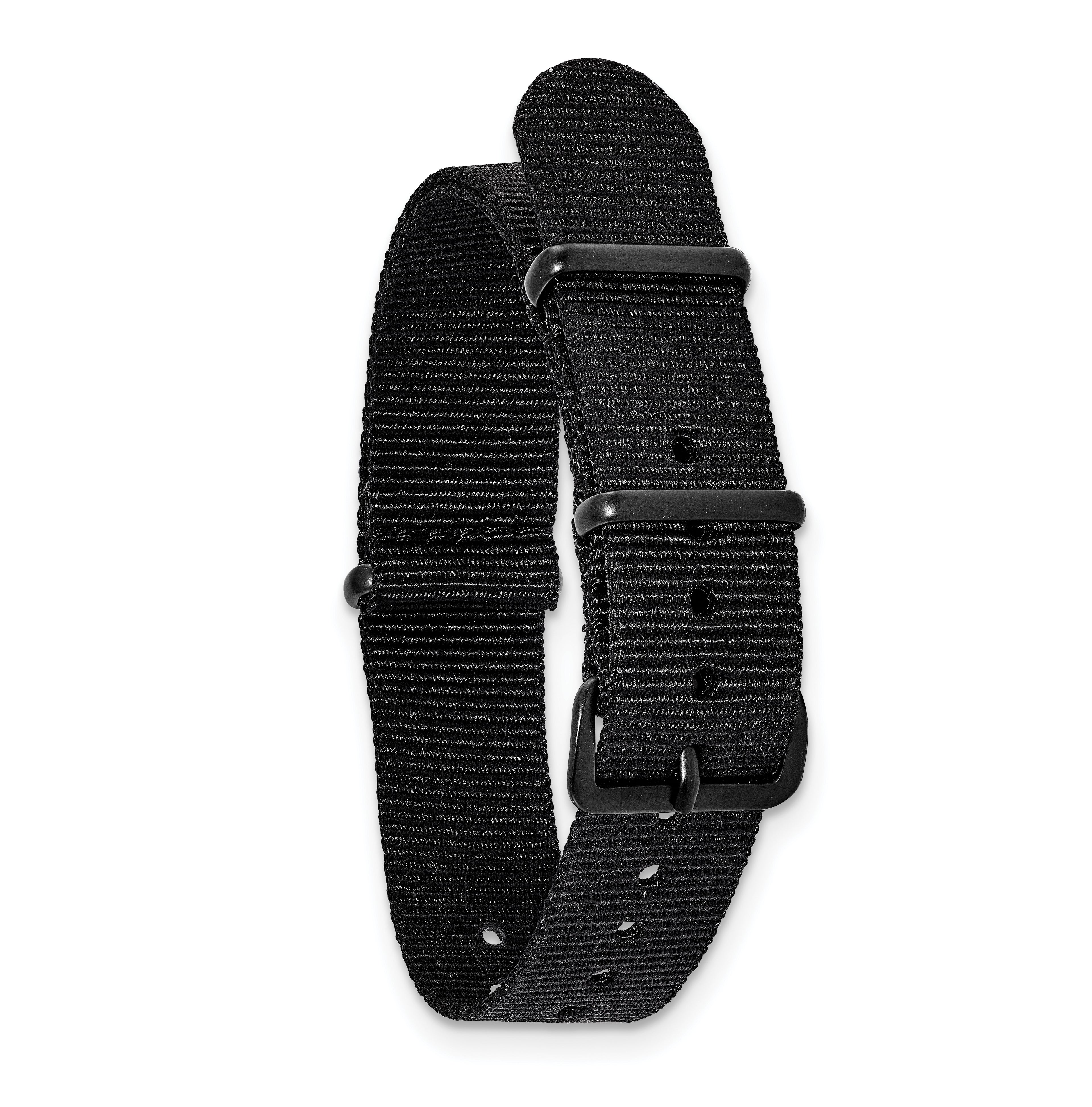 18mm One-Piece Black Military Ballistic G10 Nylon with Black PVD-plated Buckle 10.75 inch Watch Band