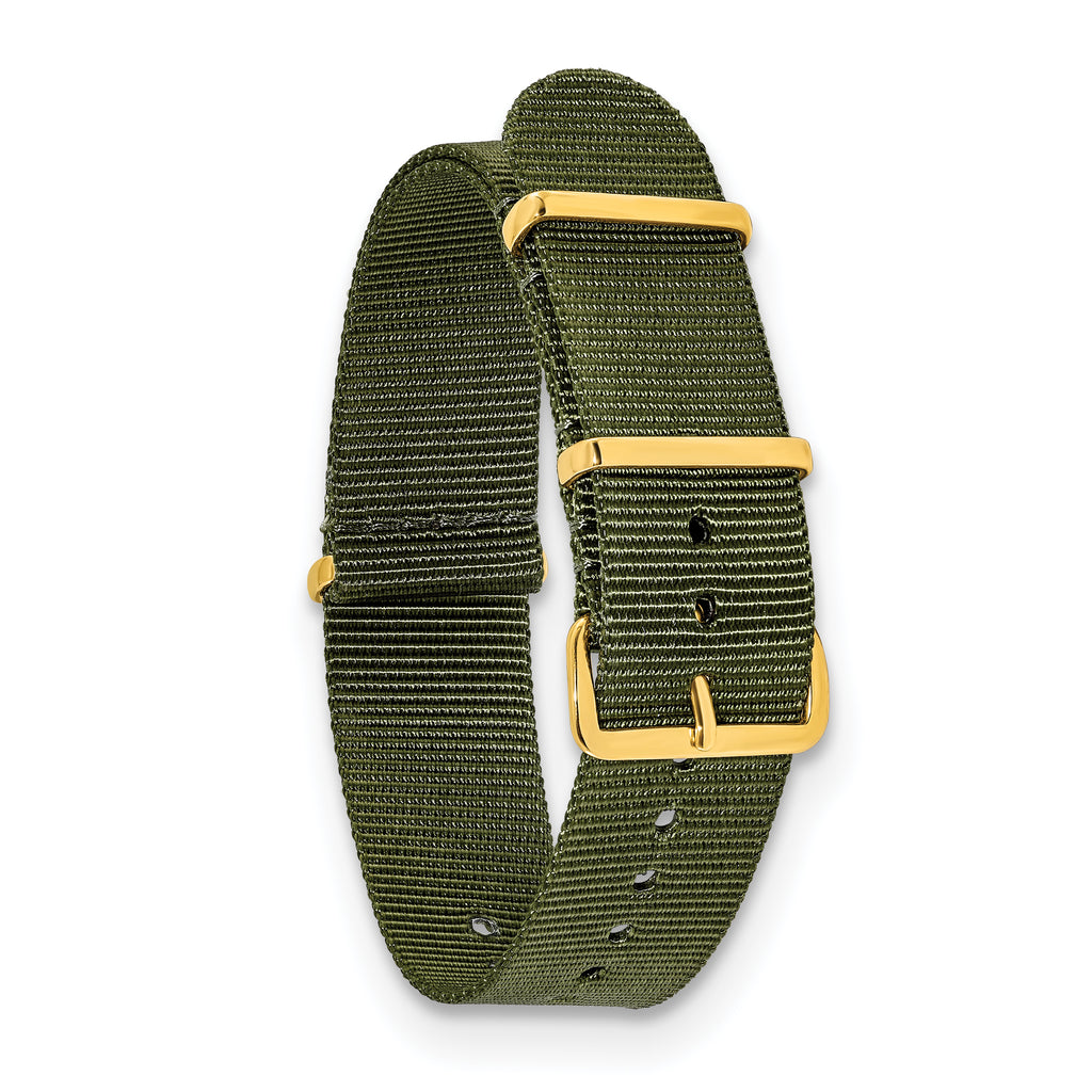 DeBeer 20mm One-Piece Olive Military Ballistic G10 Nylon with Gold-tone Buckle 10.75 - Sophia Jewelers