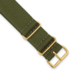 DeBeer 20mm One-Piece Olive Military Ballistic G10 Nylon with Gold-tone Buckle 10.75 - Sophia Jewelers