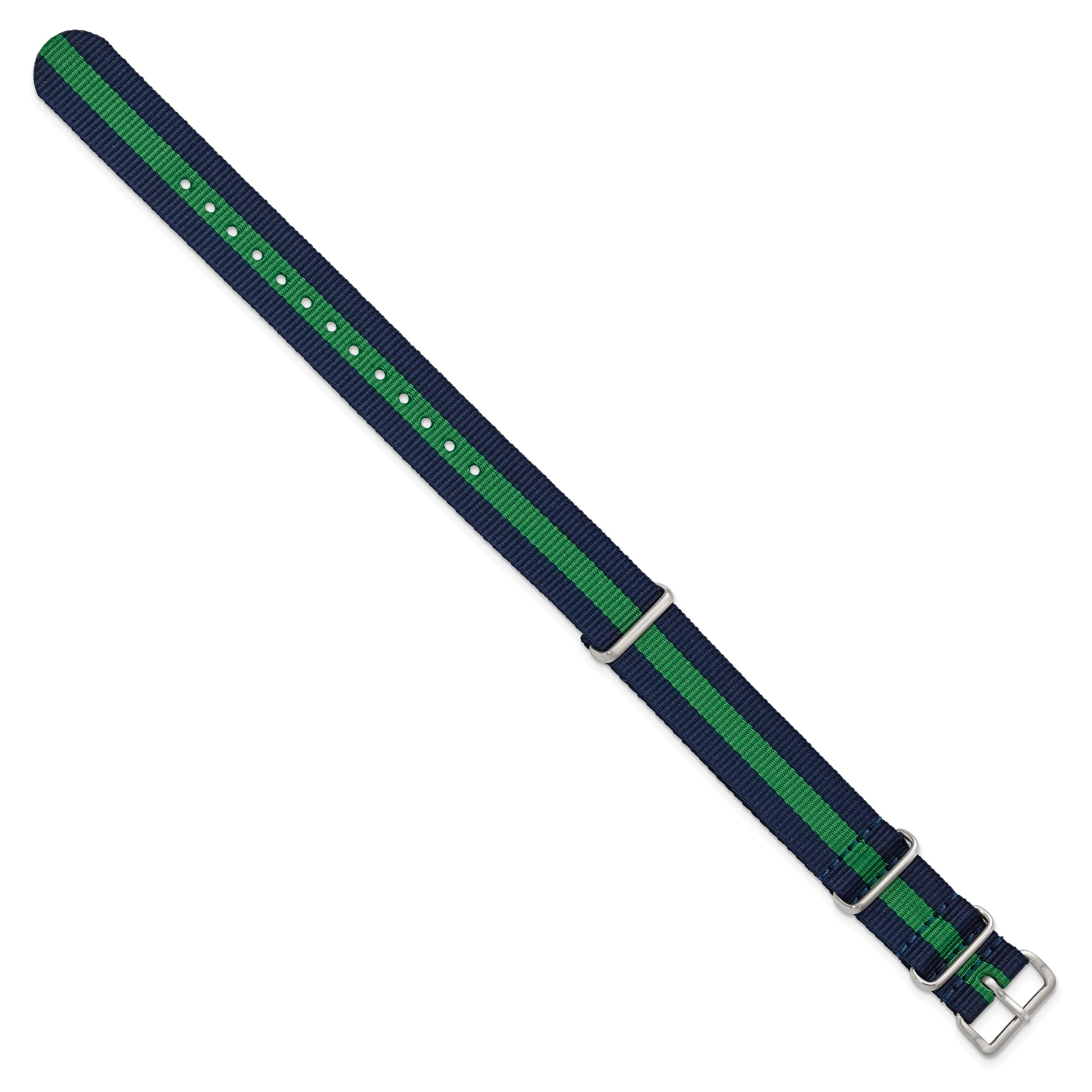 18mm one-Piece Navy with Green Stripe Military Ballistic G10 Nylon with Silver-tone Buckle 10.75 inch Watch Band