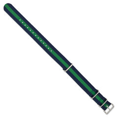 18mm one-Piece Navy with Green Stripe Military Ballistic G10 Nylon with Silver-tone Buckle 10.75 inch Watch Band