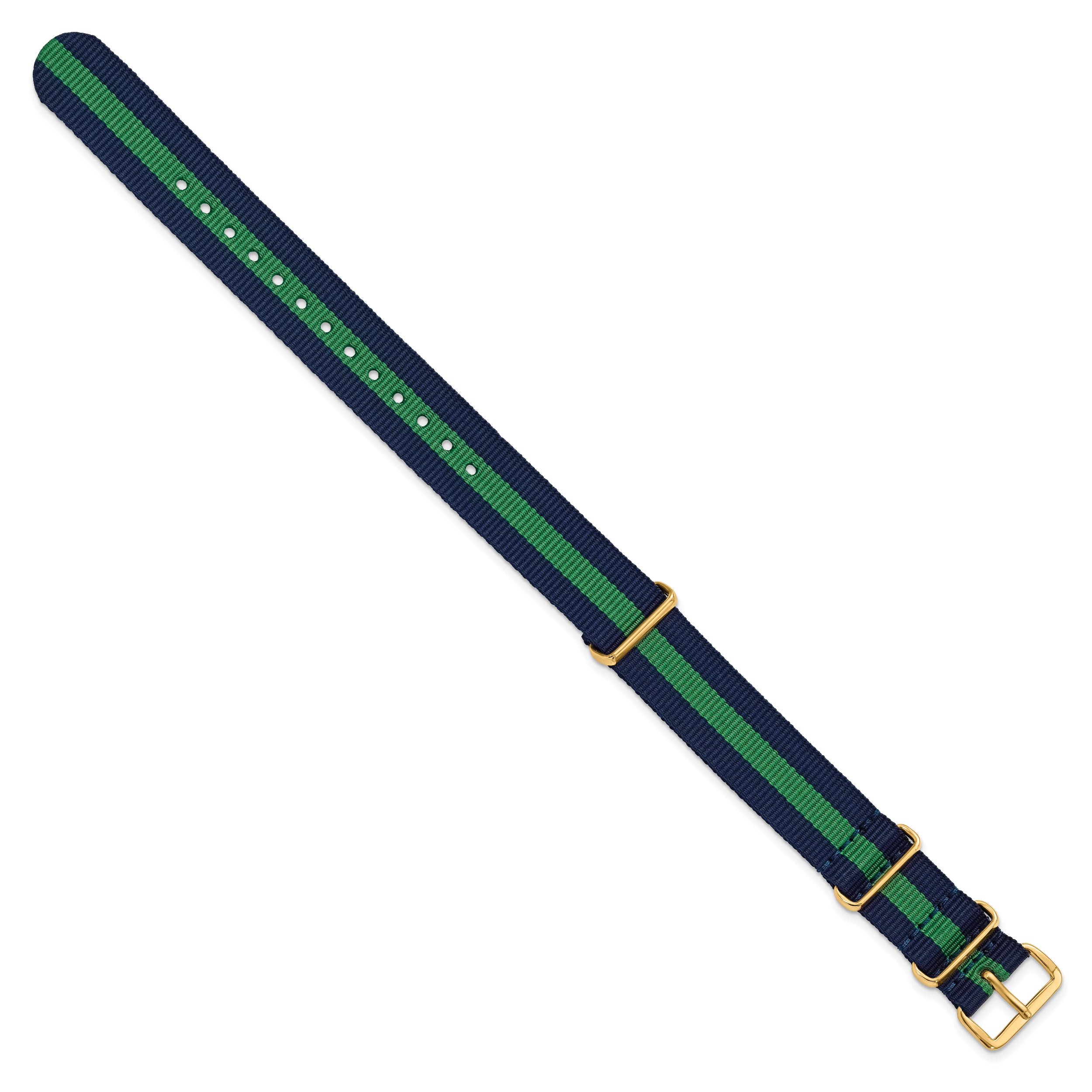 18mm One-Piece Navy with Green Stripe Military Ballistic G10 Nylon with Gold-tone Buckle 10.75 inch Watch Band