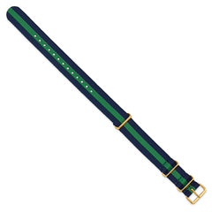 18mm One-Piece Navy with Green Stripe Military Ballistic G10 Nylon with Gold-tone Buckle 10.75 inch Watch Band