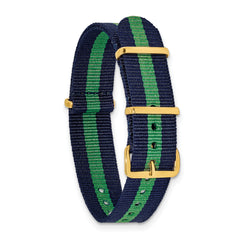 18mm One-Piece Navy with Green Stripe Military Ballistic G10 Nylon with Gold-tone Buckle 10.75 inch Watch Band