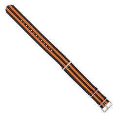 18mm One-Piece Black and Orange Striped Military Ballistic G10 Nylon with Silver-tone Buckle 10.75 inch Watch Band