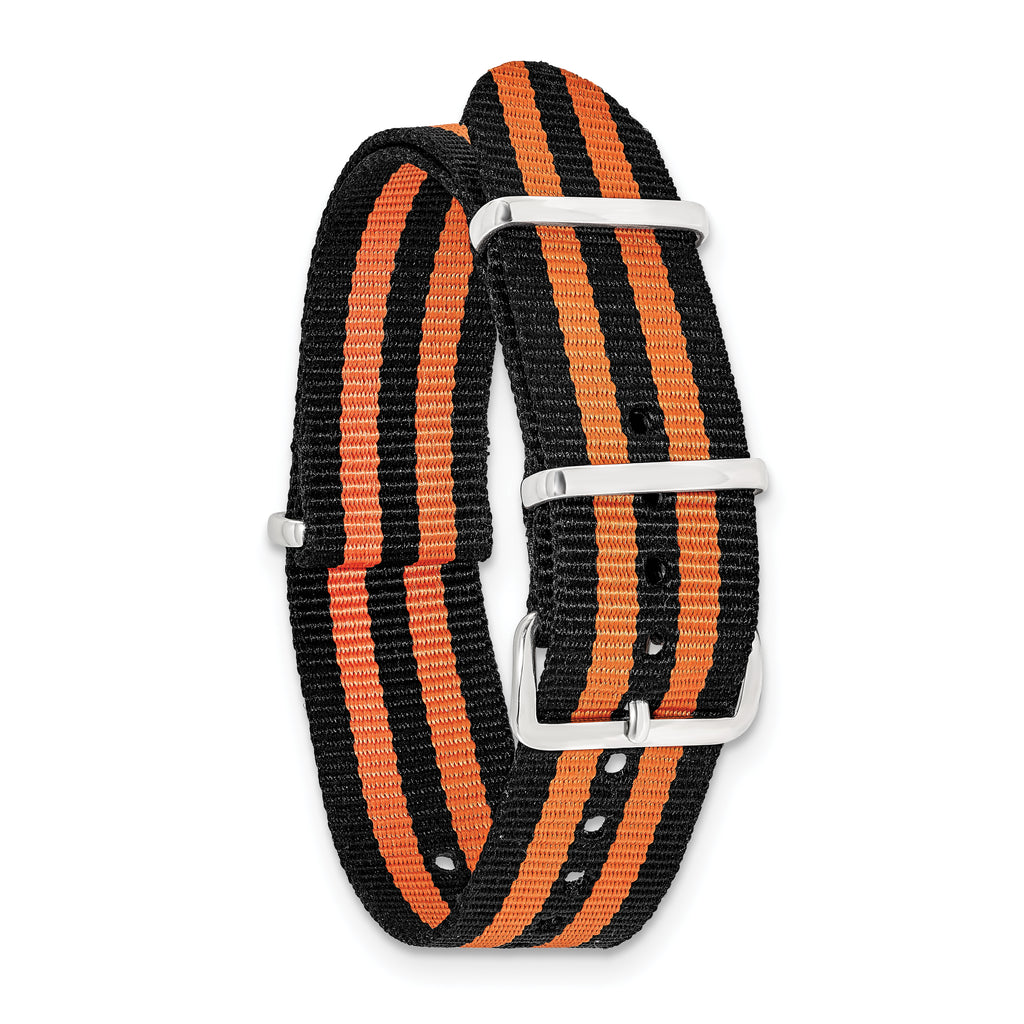 18mm One-Piece Black and Orange Striped Military Ballistic G10 Nylon with Silver-tone Buckle 10.75 inch Watch Band