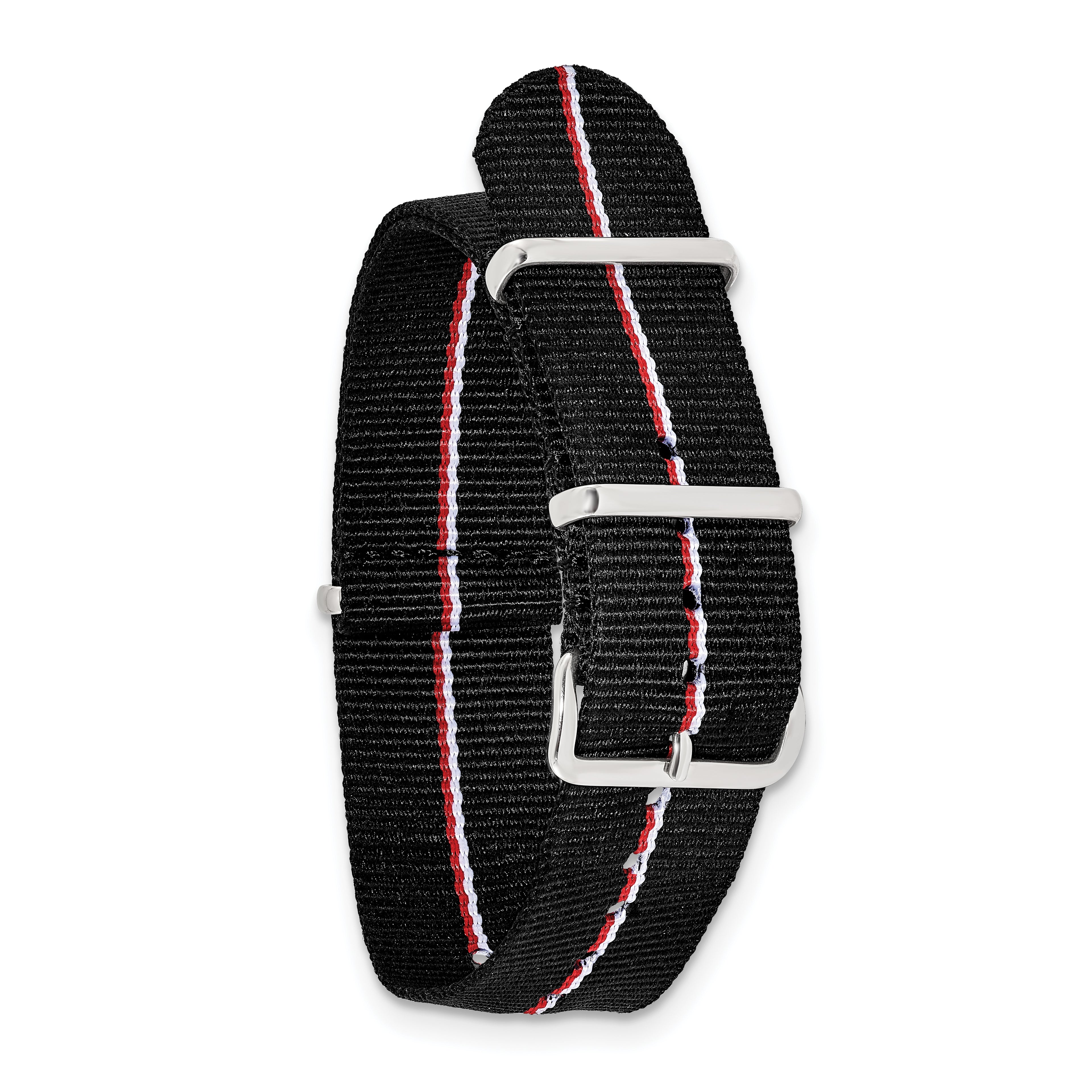 22mm One-Piece Black with Red and White Stripes Military Ballistic G10 Nylon with Silver-tone Buckle 10.75 inch Watch Band