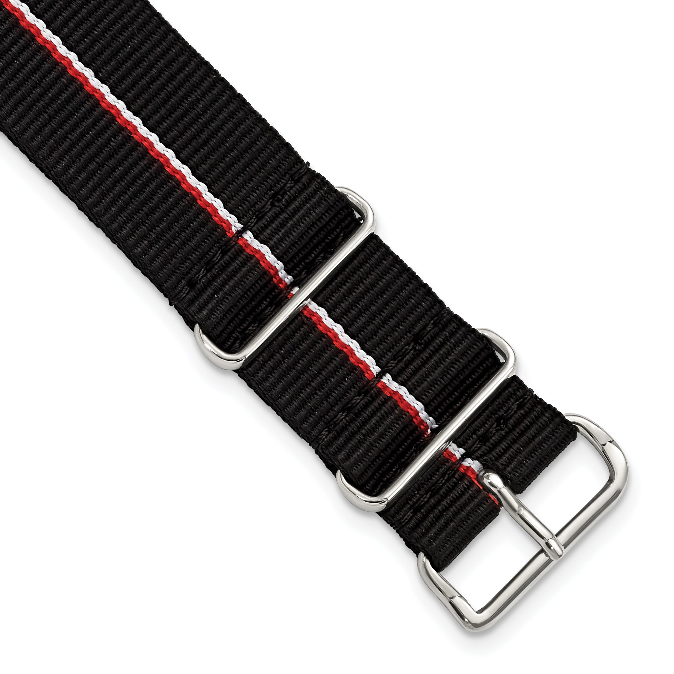 22mm One-Piece Black with Red and White Stripes Military Ballistic G10 Nylon with Silver-tone Buckle 10.75 inch Watch Band Main image