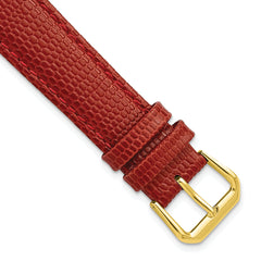 19mm Red Lizard Grain Leather with Gold-tone Buckle 7.5 inch Watch Band