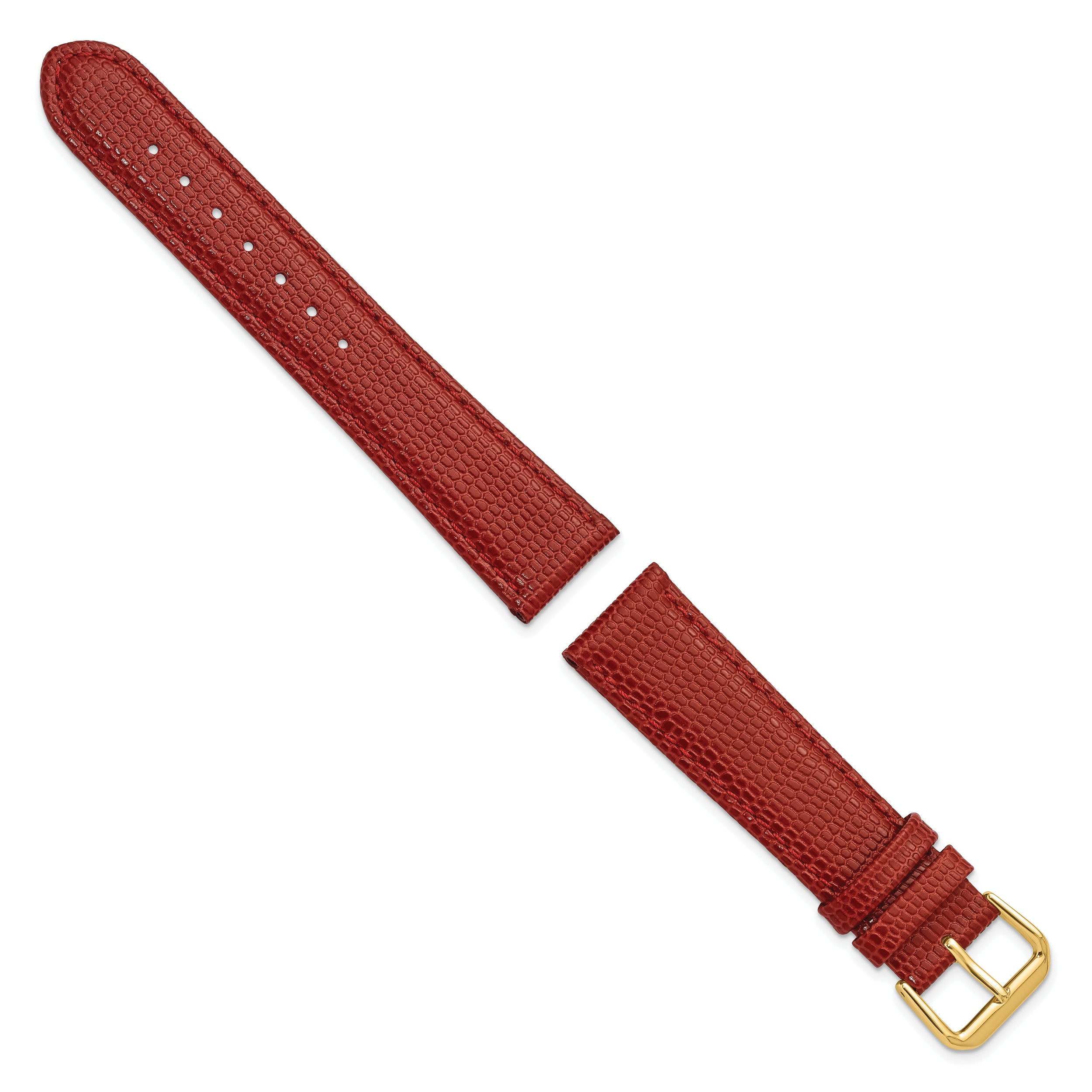 20mm Red Lizard Grain Leather with Gold-tone Buckle 7.5 inch Watch Band