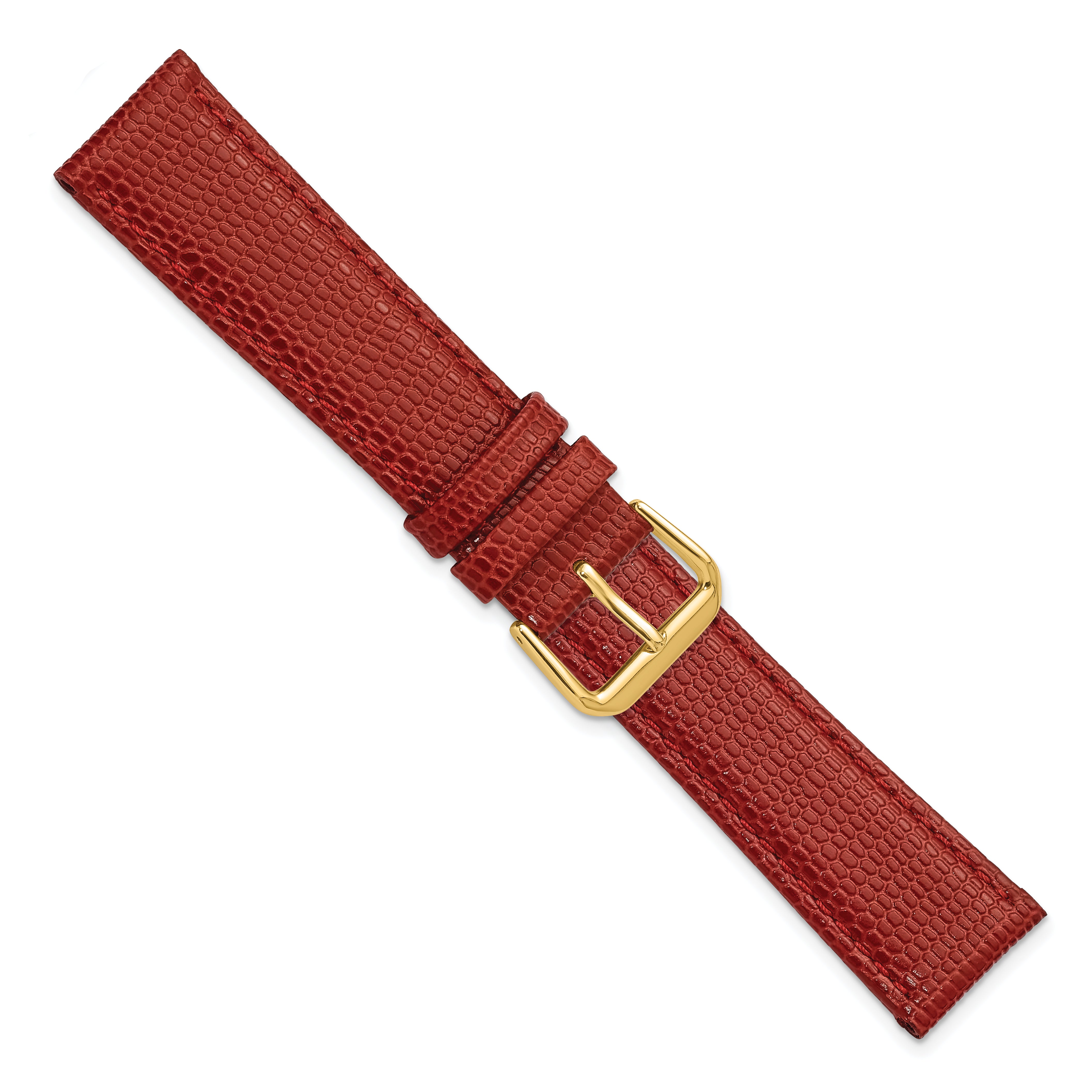 20mm Red Lizard Grain Leather with Gold-tone Buckle 7.5 inch Watch Band