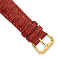 20mm Red Lizard Grain Leather with Gold-tone Buckle 7.5 inch Watch Band