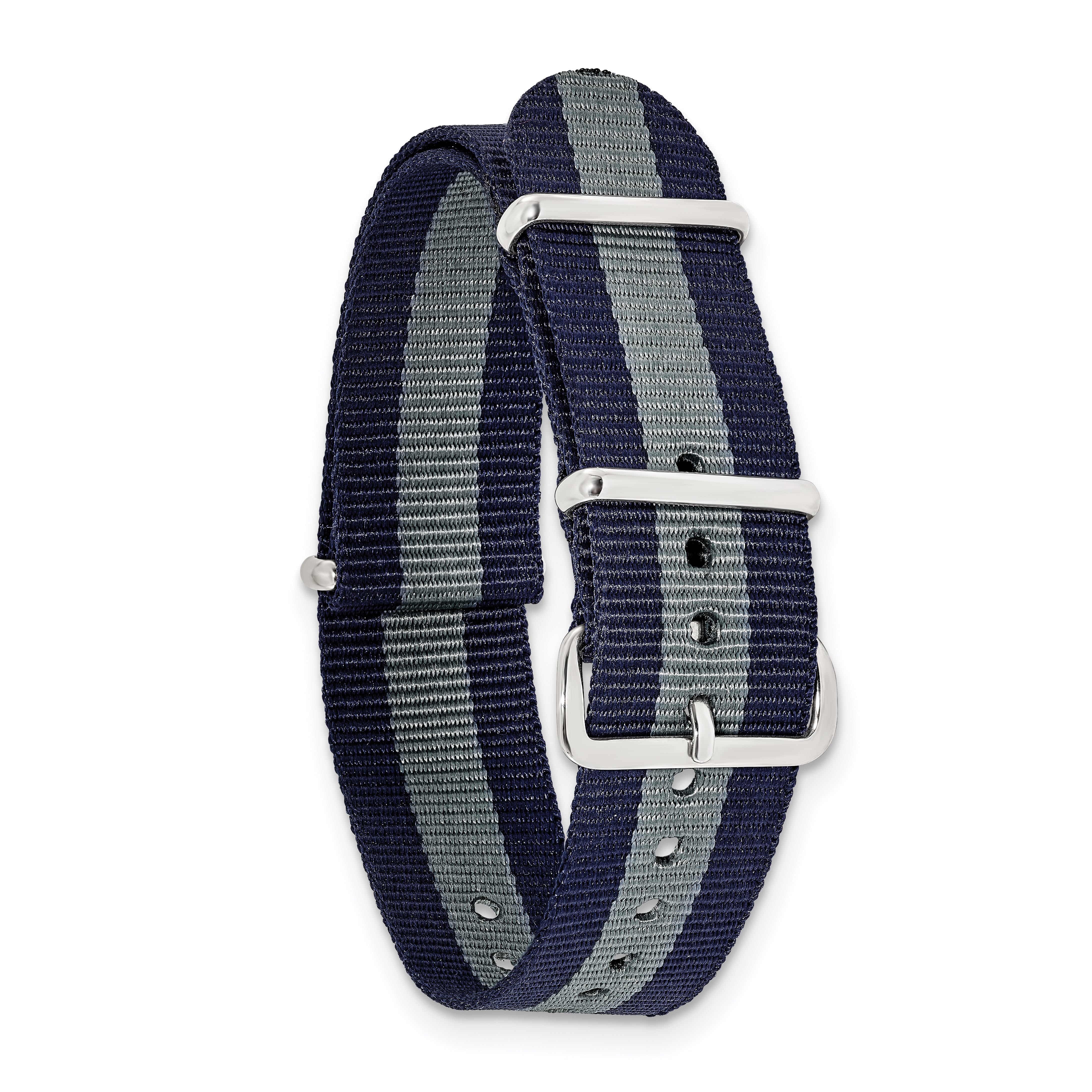 18mm One-Piece Navy with Grey Stripe Military Ballistic G10 Nylon with Silver-tone Buckle 10.75 inch Watch Band