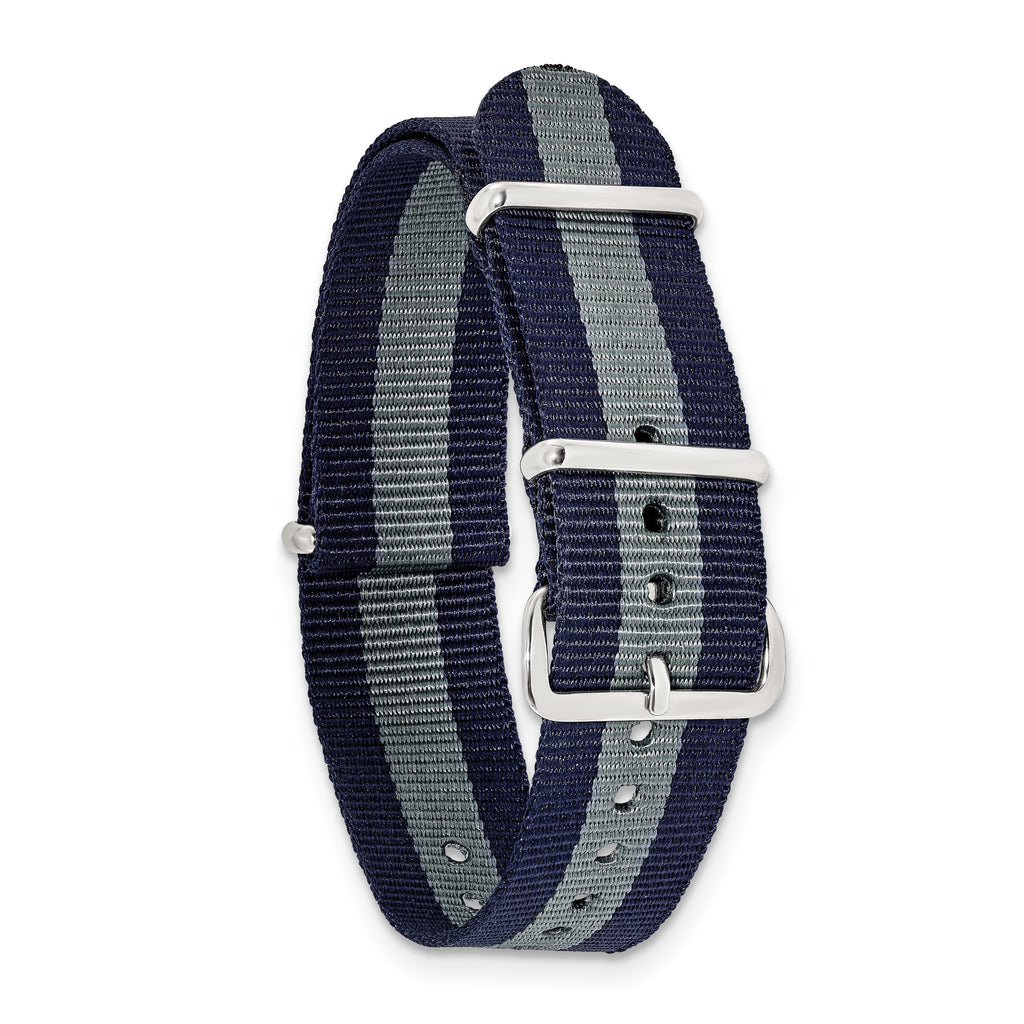 18mm One-Piece Navy with Grey Stripe Military Ballistic G10 Nylon with Silver-tone Buckle 10.75 inch Watch Band