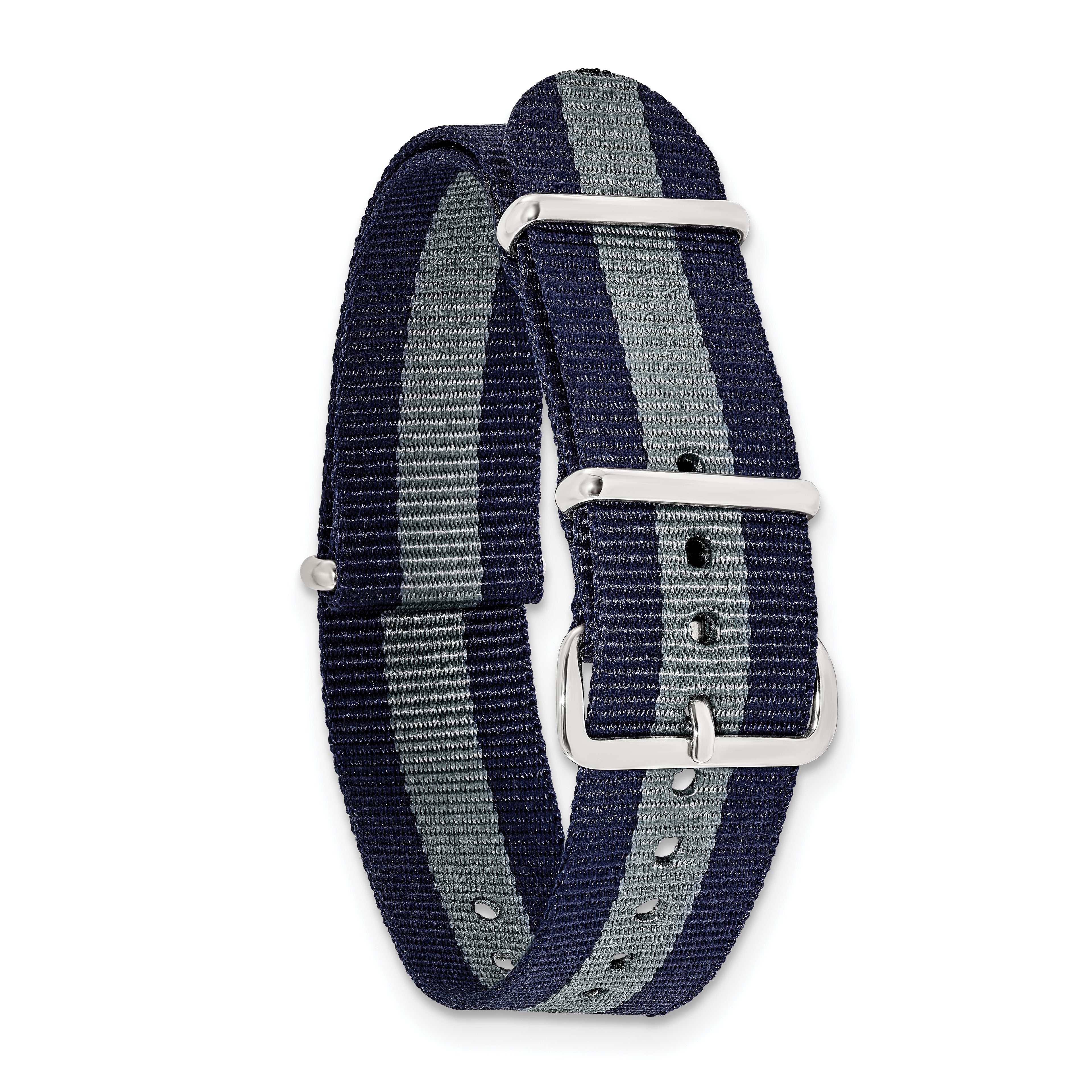 18mm One-Piece Navy with Grey Stripe Military Ballistic G10 Nylon with Silver-tone Buckle 10.75 inch Watch Band