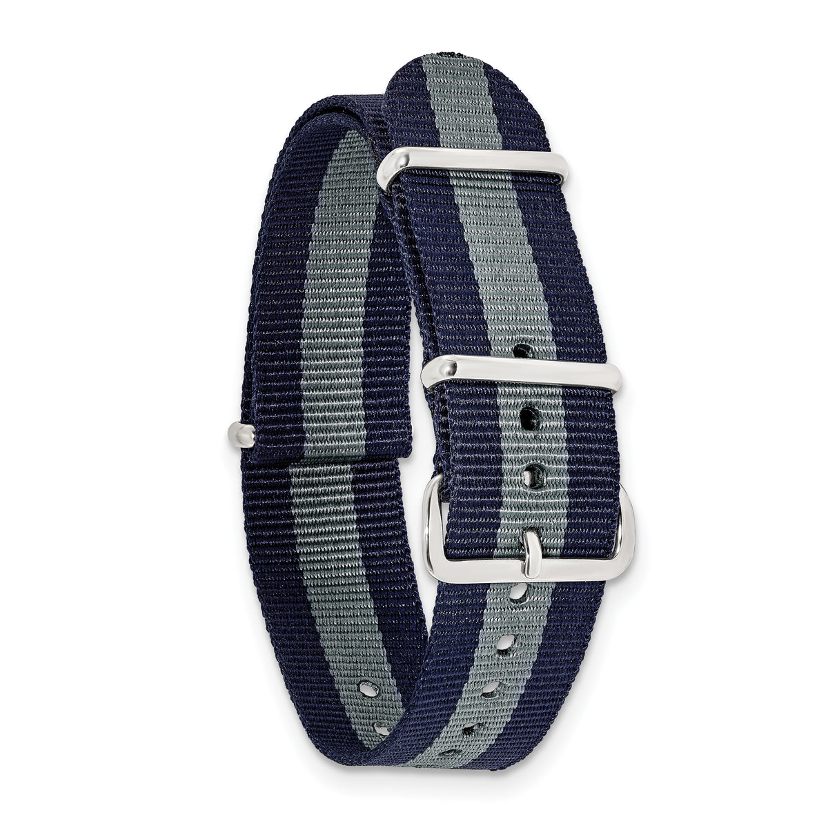 DeBeer 18mm One-Piece Navy with Grey Stripe Military Ballistic G10 Nylon with Silver-tone Buckle 10.75 inch Watch Band