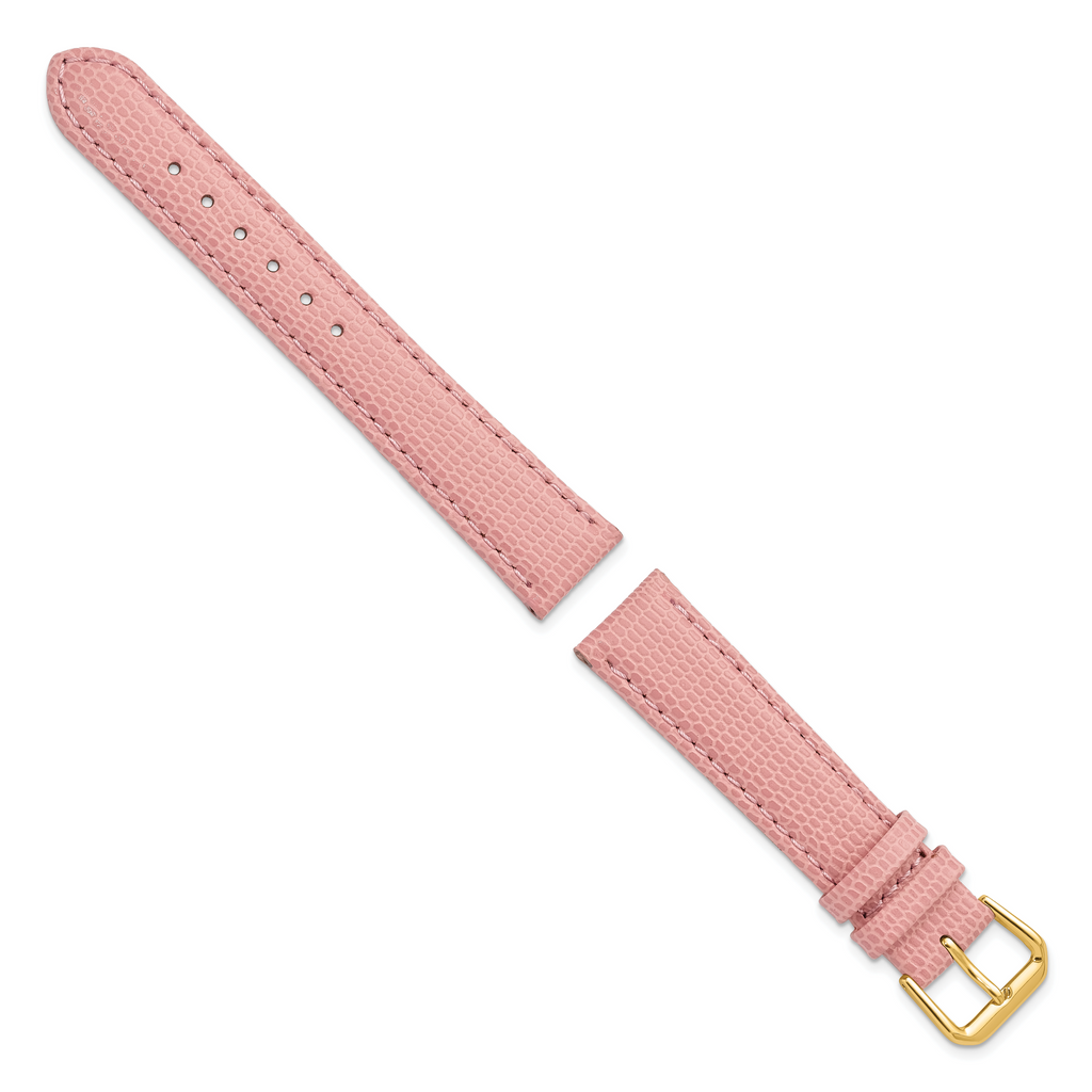 12mm Pink Lizard Grain Leather with Gold-tone Buckle 6.75 inch Watch Band