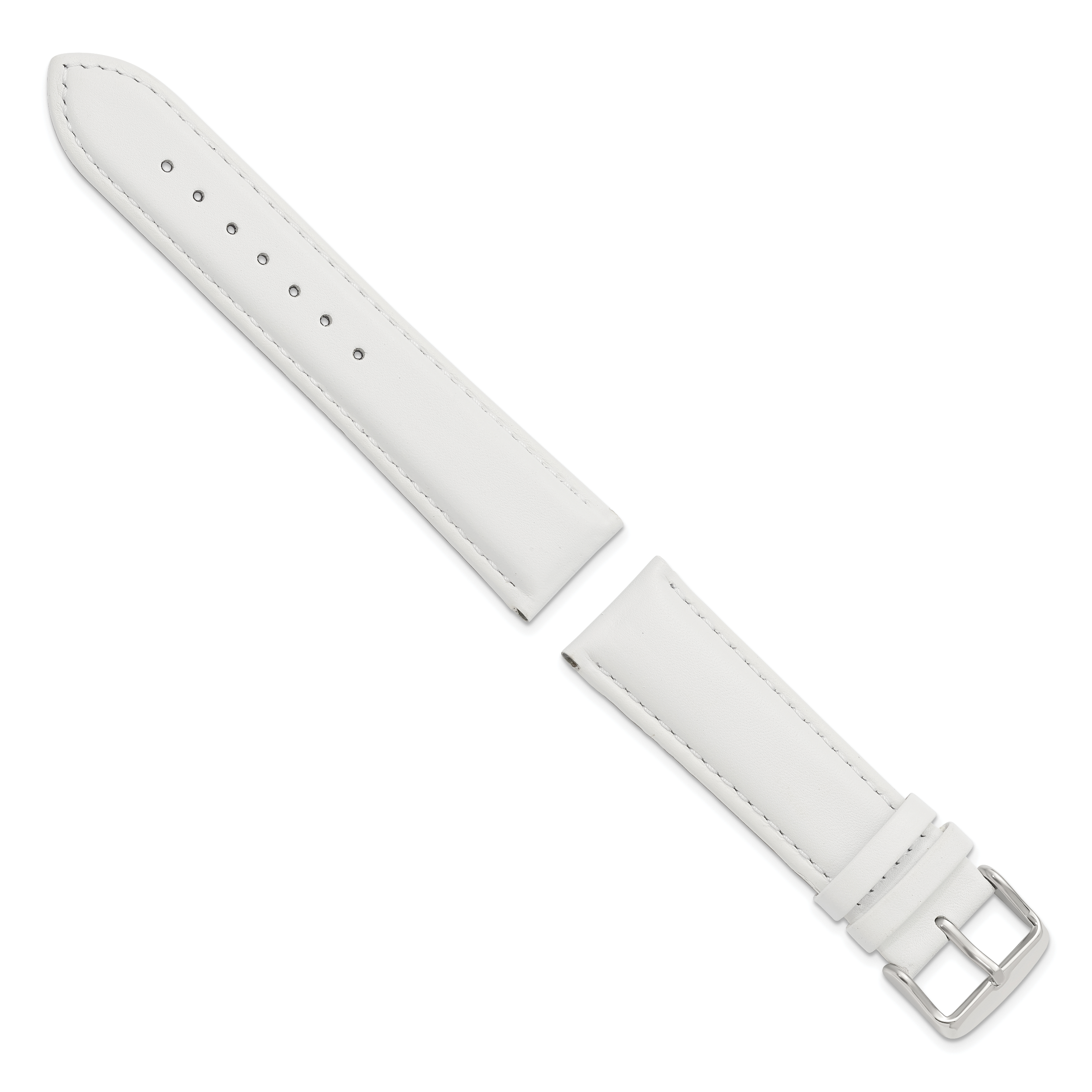 22mm White Smooth Leather Chronograph with Silver-tone Buckle 7.5 inch Watch Band Secondary image