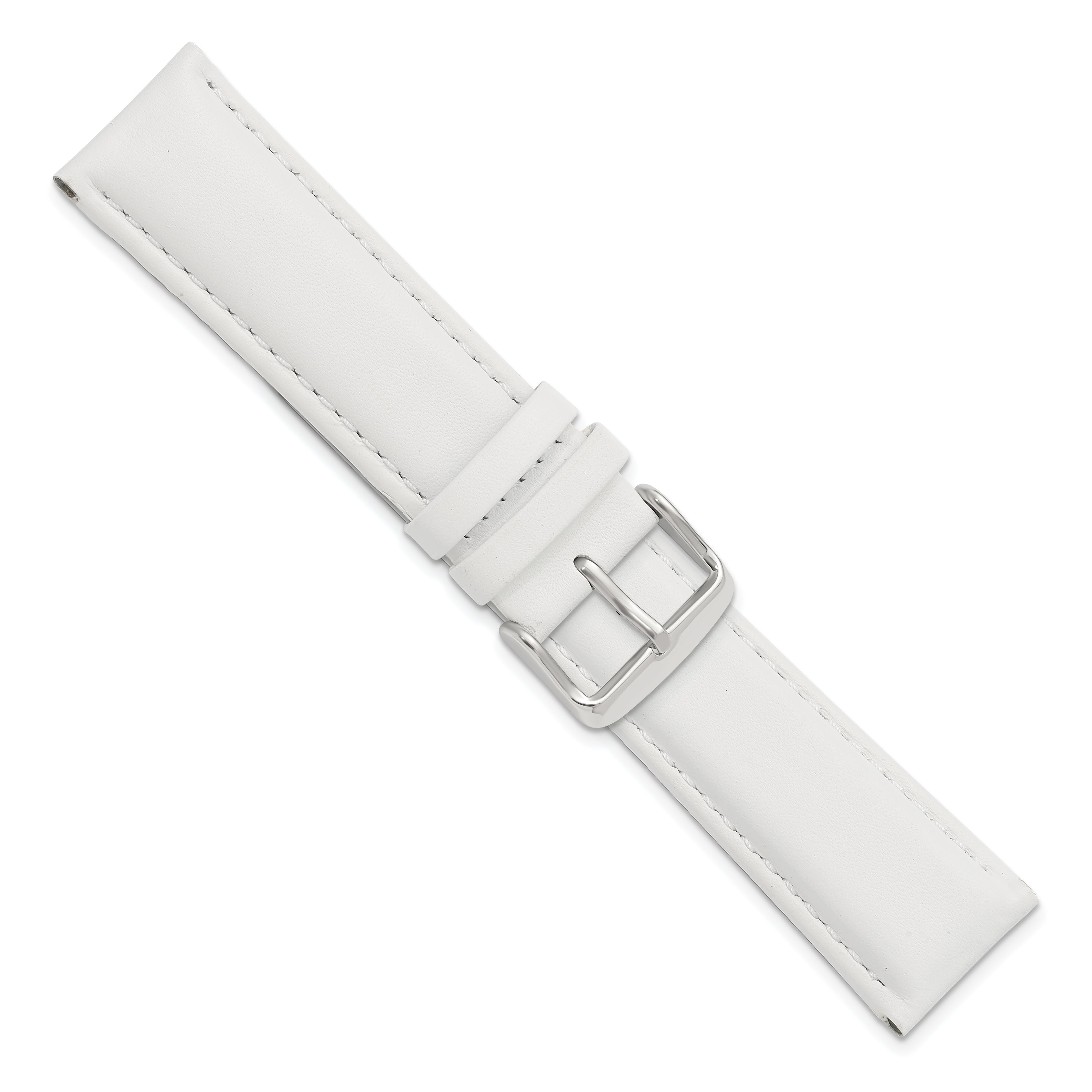 22mm White Smooth Leather Chronograph with Silver-tone Buckle 7.5 inch Watch Band