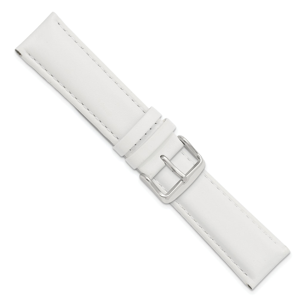 22mm White Smooth Leather Chronograph with Silver-tone Buckle 7.5 inch Watch Band