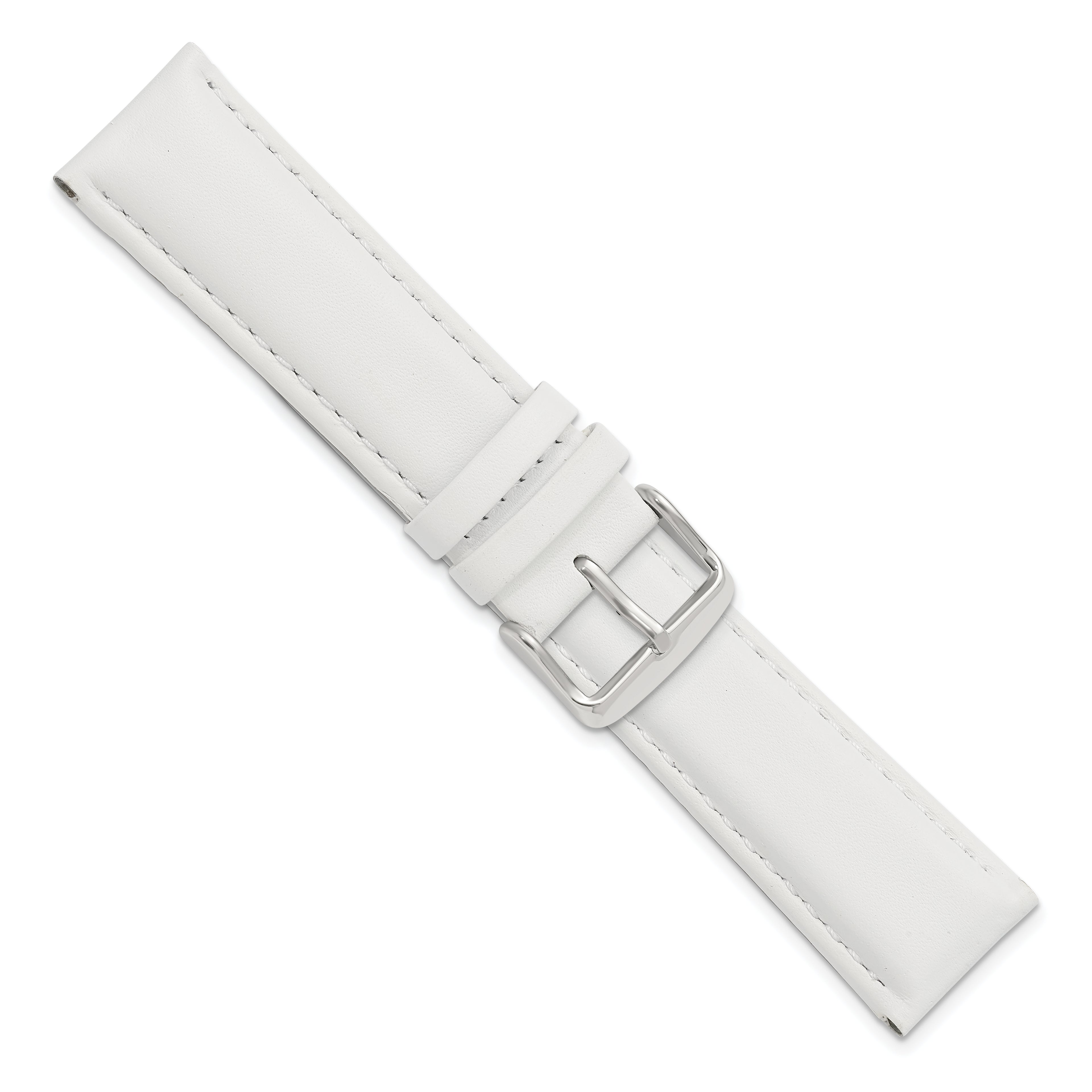 22mm White Smooth Leather Chronograph with Silver-tone Buckle 7.5 inch Watch Band