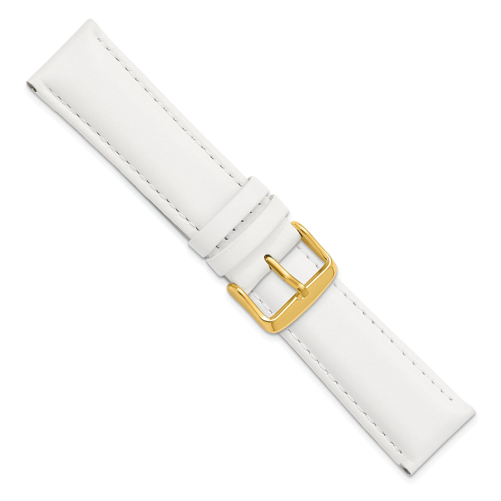 22mm White Smooth Leather Chronograph with Gold-tone Buckle 7.5 inch Watch Band