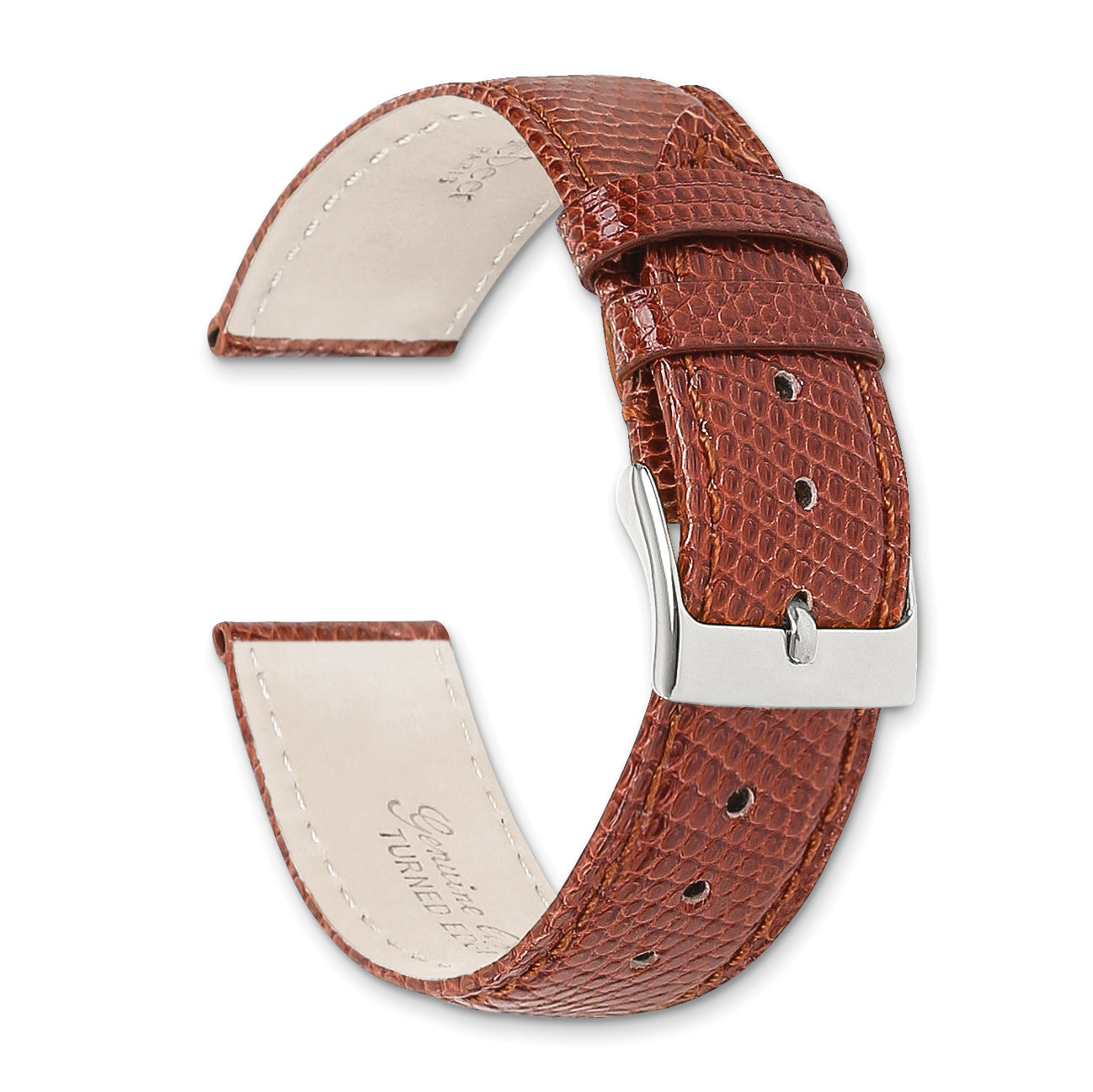 14mm Short Havana Genuine Lizard Leather with Silver-tone Buckle 6 inch Watch Band