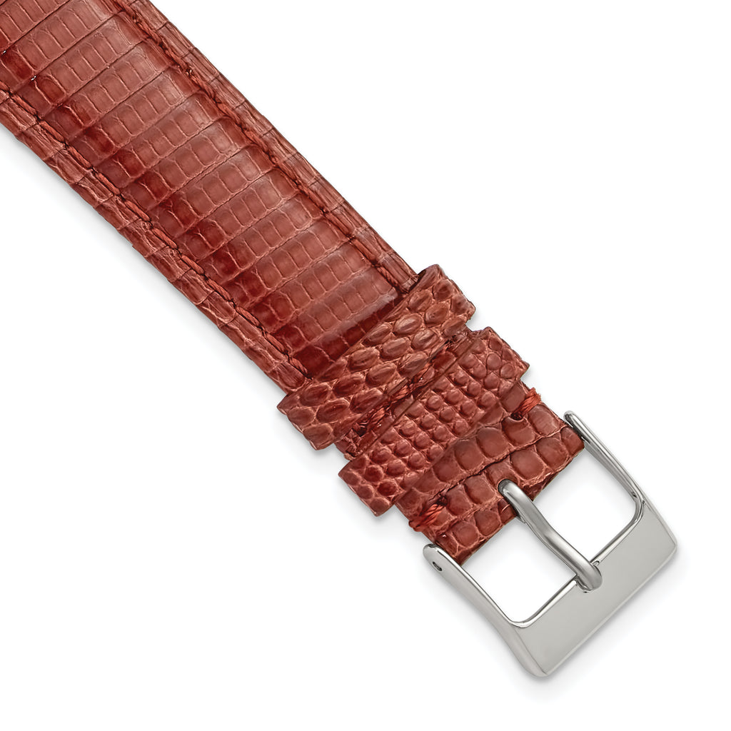 14mm Short Havana Genuine Lizard Leather with Silver-tone Buckle 6 inch Watch Band