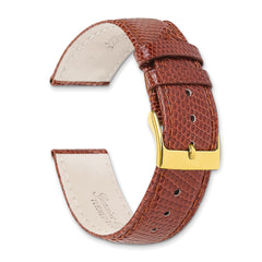19mm Long Havana Genuine Lizard Leather with Gold-tone Buckle 8.5 inch Watch Band