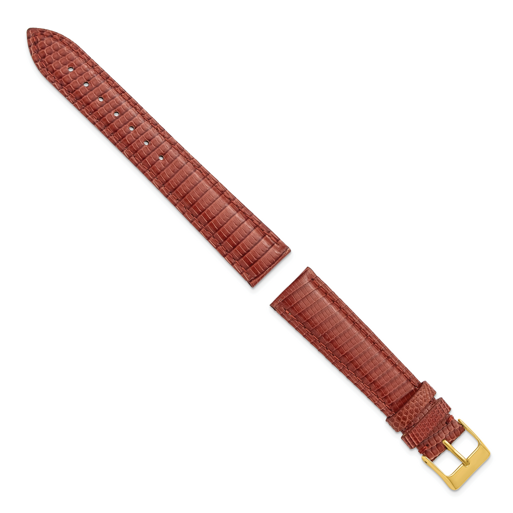 14mm Havana Genuine Lizard Leather with Gold-tone Buckle 6.75 inch Watch Band