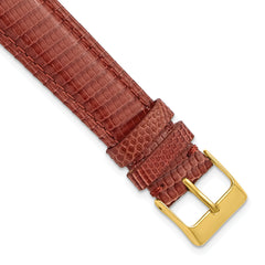 19mm Long Havana Genuine Lizard Leather with Gold-tone Buckle 8.5 inch Watch Band